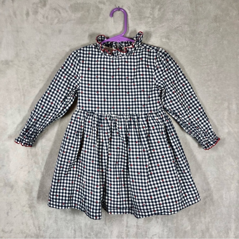 Sergent Major Gingham Ruffle Dress Size 3 98cm Black White Check Rustic Cottage